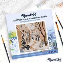 Carica l'immagine nel visualizzatore di Gallery, Mini Kit da Dipingere con i Numeri 20x20cm con cornice - Villaggio innevato
