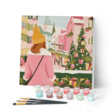 Carica l'immagine nel visualizzatore di Gallery, Mini Kit da Dipingere con i Numeri con cornice - Ragazza al mercatino di Natale