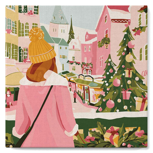 Mini Kit da Dipingere con i Numeri con cornice - Ragazza al mercatino di Natale
