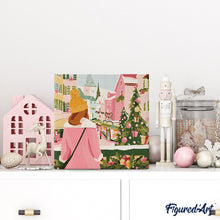 Carica l&#39;immagine nel visualizzatore di Gallery, Mini Kit da Dipingere con i Numeri 20x20cm con cornice - Ragazza al mercatino di Natale