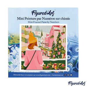 Mini Kit da Dipingere con i Numeri 20x20cm con cornice - Ragazza al mercatino di Natale