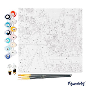 Mini Kit da Dipingere con i Numeri 20x20cm con cornice - Ragazza al mercatino di Natale