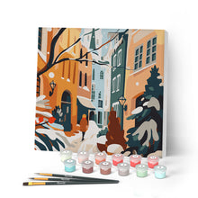 Carica l'immagine nel visualizzatore di Gallery, Mini Kit da Dipingere con i Numeri con cornice - Vicolo innevato