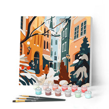 Carica l'immagine nel visualizzatore di Gallery, Mini Kit da Dipingere con i Numeri con cornice - Vicolo innevato