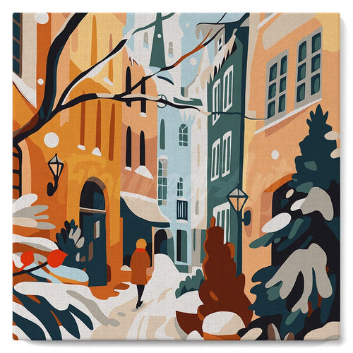 Mini Kit da Dipingere con i Numeri con cornice - Vicolo innevato