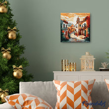 Carica l'immagine nel visualizzatore di Gallery, Mini Kit da Dipingere con i Numeri 20x20cm con cornice - Chiesa del villaggio al tramonto