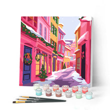 Carica l'immagine nel visualizzatore di Gallery, Mini Kit da Dipingere con i Numeri con cornice - Vicolo natalizio rosa