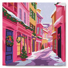 Carica l'immagine nel visualizzatore di Gallery, Mini Kit da Dipingere con i Numeri 20x20cm con cornice - Vicolo natalizio rosa