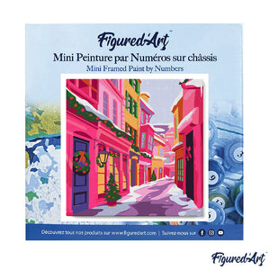 Mini Kit da Dipingere con i Numeri 20x20cm con cornice - Vicolo natalizio rosa