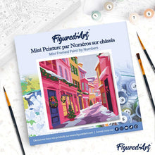 Carica l'immagine nel visualizzatore di Gallery, Mini Kit da Dipingere con i Numeri 20x20cm con cornice - Vicolo natalizio rosa