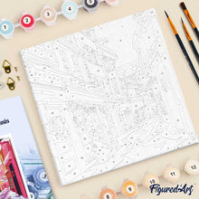 Carica l'immagine nel visualizzatore di Gallery, Mini Kit da Dipingere con i Numeri 20x20cm con cornice - Vicolo natalizio rosa