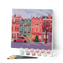 Carica l'immagine nel visualizzatore di Gallery, Mini Kit da Dipingere con i Numeri con cornice - Strada natalizia colorata