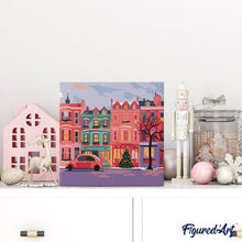 Carica l'immagine nel visualizzatore di Gallery, Mini Kit da Dipingere con i Numeri 20x20cm con cornice - Strada natalizia colorata