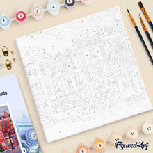 Carica l'immagine nel visualizzatore di Gallery, Mini Kit da Dipingere con i Numeri 20x20cm con cornice - Strada natalizia colorata