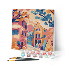 Carica l'immagine nel visualizzatore di Gallery, Mini Kit da Dipingere con i Numeri con cornice - Deliziosa città innevata