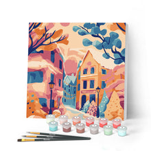 Carica l'immagine nel visualizzatore di Gallery, Mini Kit da Dipingere con i Numeri con cornice - Deliziosa città innevata