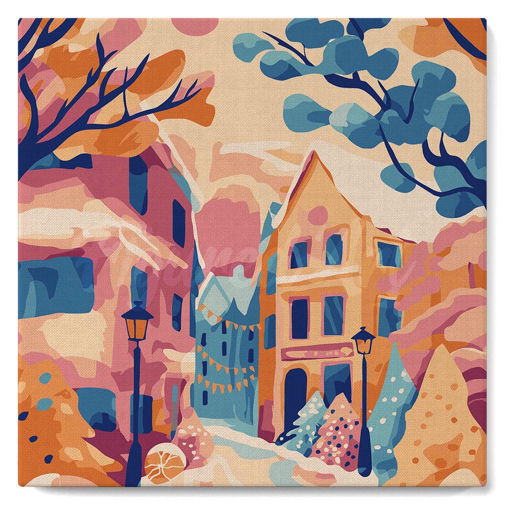 Mini Kit da Dipingere con i Numeri con cornice - Deliziosa città innevata