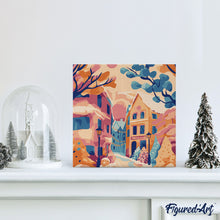 Carica l&#39;immagine nel visualizzatore di Gallery, Mini Kit da Dipingere con i Numeri 20x20cm con cornice - Deliziosa città innevata