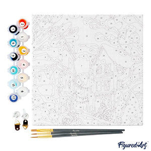 Mini Kit da Dipingere con i Numeri 20x20cm con cornice - Deliziosa città innevata