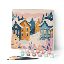Carica l'immagine nel visualizzatore di Gallery, Mini Kit da Dipingere con i Numeri con cornice - Delizioso villaggio invernale