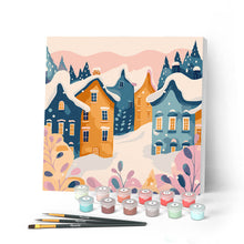 Carica l'immagine nel visualizzatore di Gallery, Mini Kit da Dipingere con i Numeri con cornice - Delizioso villaggio invernale