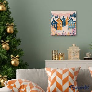 Mini Kit da Dipingere con i Numeri 20x20cm con cornice - Delizioso villaggio invernale