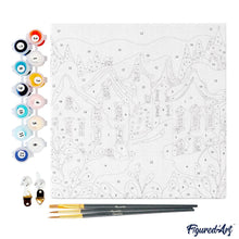 Carica l&#39;immagine nel visualizzatore di Gallery, Mini Kit da Dipingere con i Numeri 20x20cm con cornice - Delizioso villaggio invernale