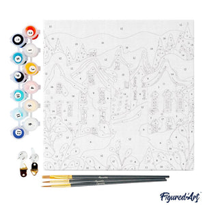 Mini Kit da Dipingere con i Numeri 20x20cm con cornice - Delizioso villaggio invernale