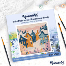Carica l'immagine nel visualizzatore di Gallery, Mini Kit da Dipingere con i Numeri 20x20cm con cornice - Delizioso villaggio invernale