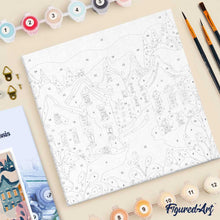 Carica l'immagine nel visualizzatore di Gallery, Mini Kit da Dipingere con i Numeri 20x20cm con cornice - Delizioso villaggio invernale