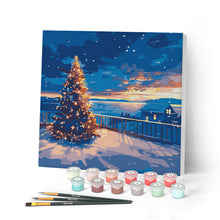 Carica l'immagine nel visualizzatore di Gallery, Mini Kit da Dipingere con i Numeri con cornice - Scintillante tramonto natalizio
