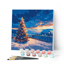 Carica l'immagine nel visualizzatore di Gallery, Mini Kit da Dipingere con i Numeri con cornice - Scintillante tramonto natalizio