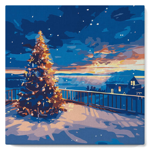 Mini Kit da Dipingere con i Numeri con cornice - Scintillante tramonto natalizio