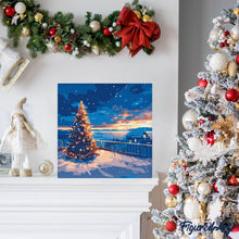 Carica l'immagine nel visualizzatore di Gallery, Mini Kit da Dipingere con i Numeri 20x20cm con cornice - Scintillante tramonto natalizio