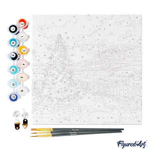 Mini Kit da Dipingere con i Numeri 20x20cm con cornice - Scintillante tramonto natalizio