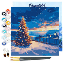 Carica l&#39;immagine nel visualizzatore di Gallery, Mini Kit da Dipingere con i Numeri 20x20cm con cornice - Scintillante tramonto natalizio