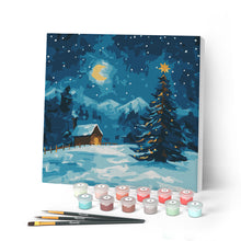 Carica l'immagine nel visualizzatore di Gallery, Mini Kit da Dipingere con i Numeri con cornice - Notte stellata di Natale