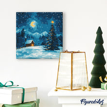 Carica l'immagine nel visualizzatore di Gallery, Mini Kit da Dipingere con i Numeri 20x20cm con cornice - Notte stellata di Natale