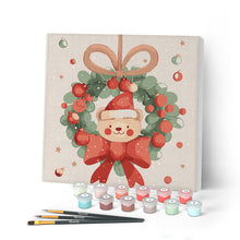 Carica l'immagine nel visualizzatore di Gallery, Mini Kit da Dipingere con i Numeri con cornice - Orso con ghirlanda natalizia
