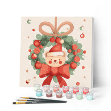 Carica l'immagine nel visualizzatore di Gallery, Mini Kit da Dipingere con i Numeri con cornice - Orso con ghirlanda natalizia