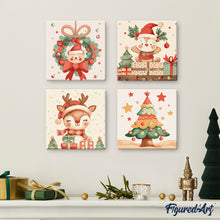 Carica l&#39;immagine nel visualizzatore di Gallery, Mini Kit da Dipingere con i Numeri 20x20cm con cornice - Orso con ghirlanda natalizia