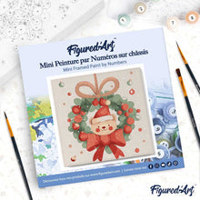 Carica l'immagine nel visualizzatore di Gallery, Mini Kit da Dipingere con i Numeri 20x20cm con cornice - Orso con ghirlanda natalizia