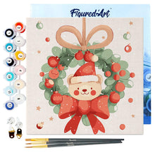 Carica l&#39;immagine nel visualizzatore di Gallery, Mini Kit da Dipingere con i Numeri 20x20cm con cornice - Orso con ghirlanda natalizia