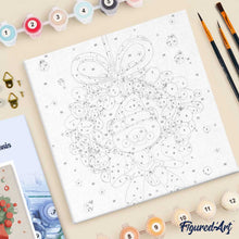 Carica l'immagine nel visualizzatore di Gallery, Mini Kit da Dipingere con i Numeri 20x20cm con cornice - Orso con ghirlanda natalizia