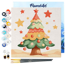 Carica l&#39;immagine nel visualizzatore di Gallery, Mini Kit da Dipingere con i Numeri 20x20cm con cornice - Dolce albero di Natale