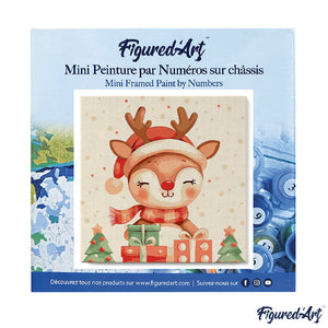 Mini Kit da Dipingere con i Numeri 20x20cm con cornice - Renna festiva