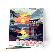 Carica l'immagine nel visualizzatore di Gallery, Mini Kit da Dipingere con i Numeri con cornice - Portale Torii al Tramonto