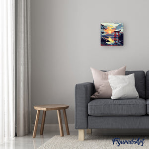 Mini Kit da Dipingere con i Numeri 20x20cm con cornice - Portale Torii al Tramonto