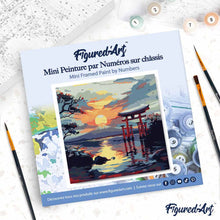 Carica l'immagine nel visualizzatore di Gallery, Mini Kit da Dipingere con i Numeri 20x20cm con cornice - Portale Torii al Tramonto