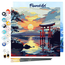 Carica l&#39;immagine nel visualizzatore di Gallery, Mini Kit da Dipingere con i Numeri 20x20cm con cornice - Portale Torii al Tramonto